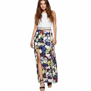 NEW GUESS Kloey Floral Maxi Skirt Women 6 Double High Slits Mini Slip Bohemian